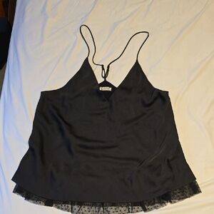 Free People Black Camisole with Lace Trim
